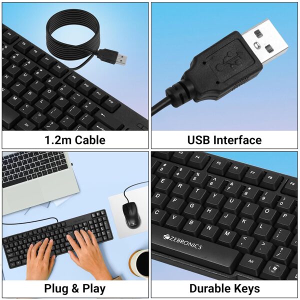 Zebronics Wired Keyboard and Mouse Combo with 104 Keys and a USB Mouse with 1200 DPI - Image 6